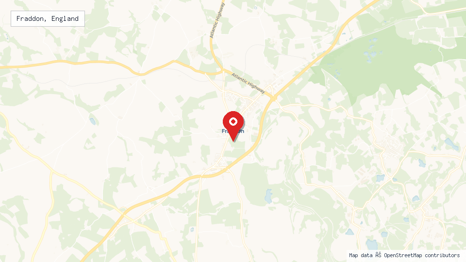 Street map of Fraddon, England with location pin