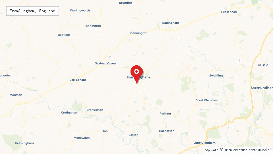 Street map of Framlingham, England with location pin
