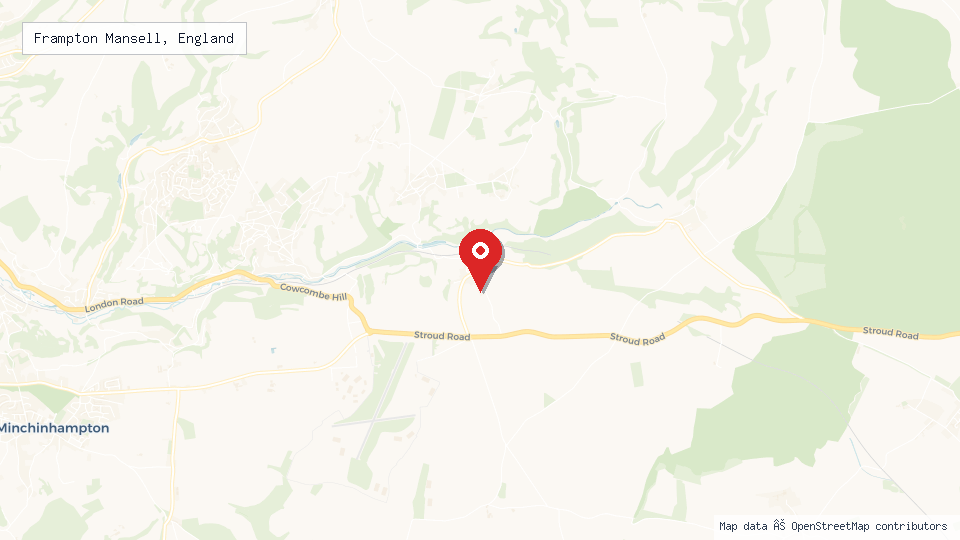 Street map of Frampton Mansell, England with location pin