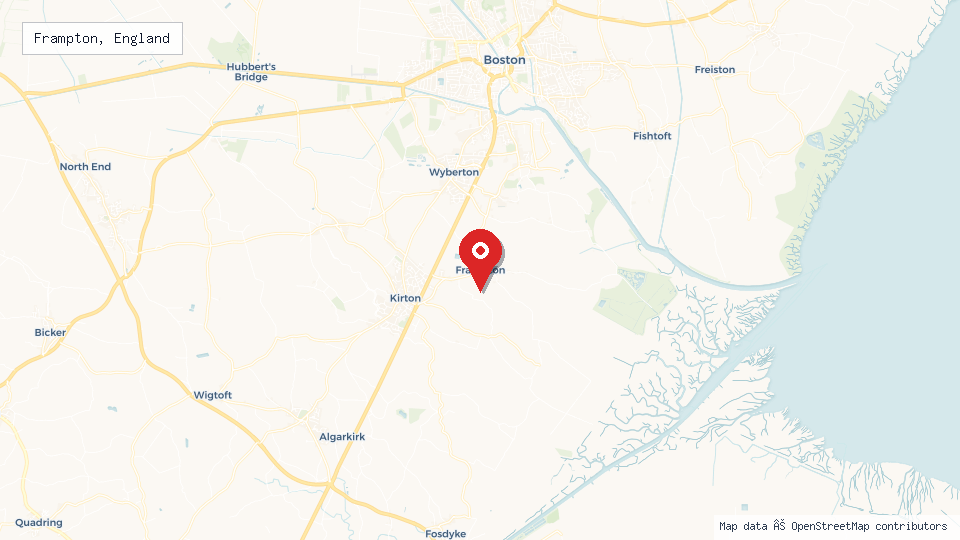 Street map of Frampton, England with location pin