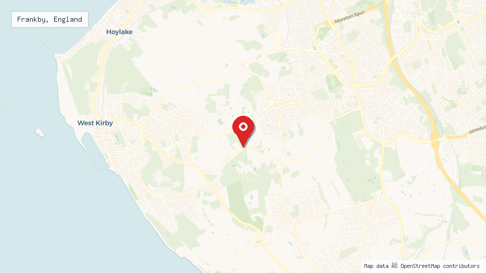 Street map of Frankby, England with location pin