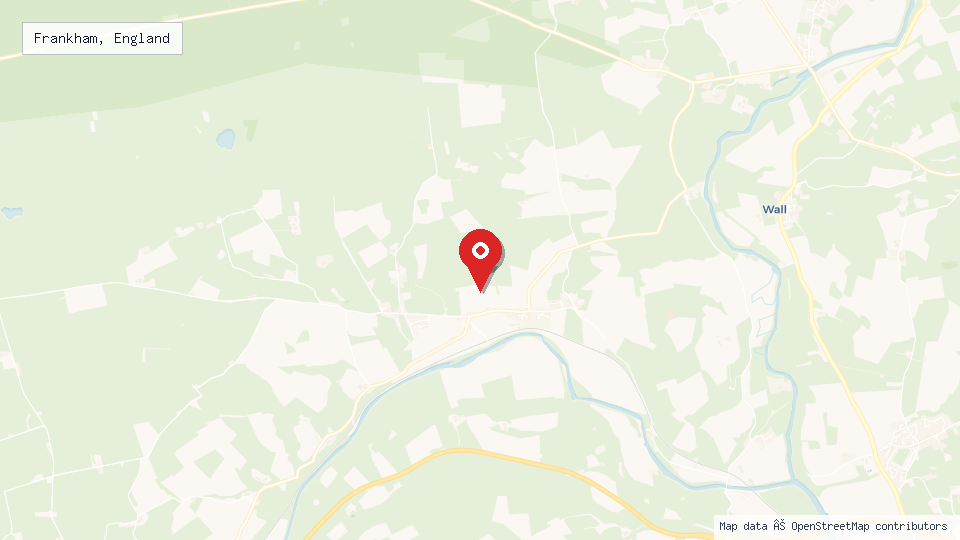 Street map of Frankham, England with location pin