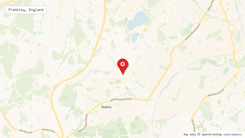 Street map of Frankley, England with location pin