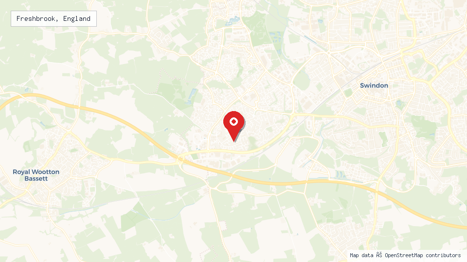 Street map of Freshbrook, England with location pin