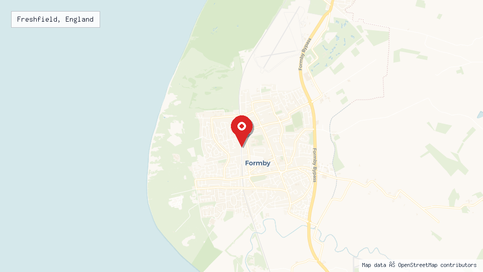 Street map of Freshfield, England with location pin