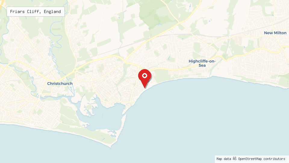 Street map of Friars Cliff, England with location pin