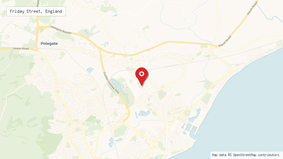 Street map of Friday Street, England with location pin