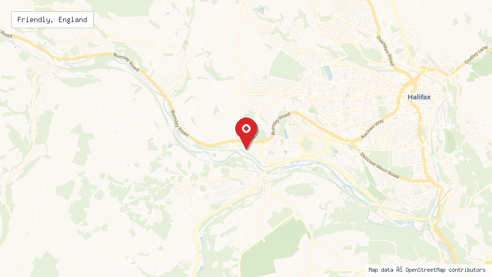 Street map of Friendly, England with location pin