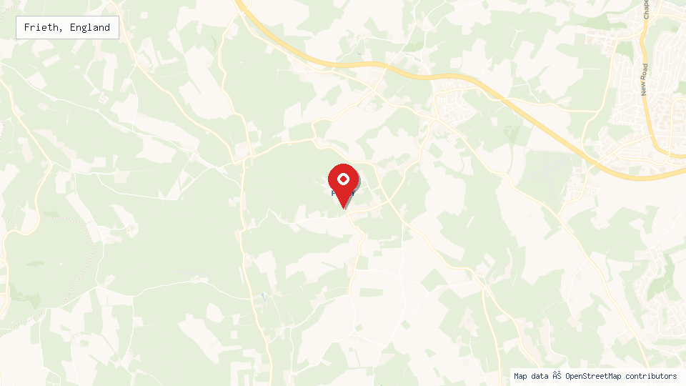 Street map of Frieth, England with location pin