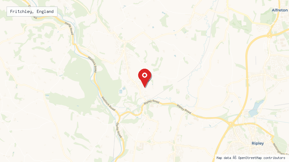 Street map of Fritchley, England with location pin