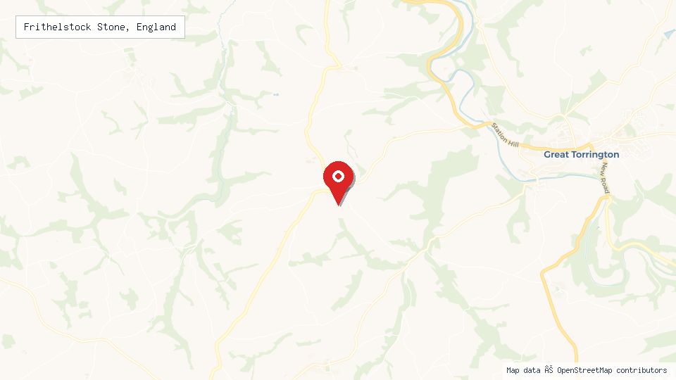Street map of Frithelstock Stone, England with location pin