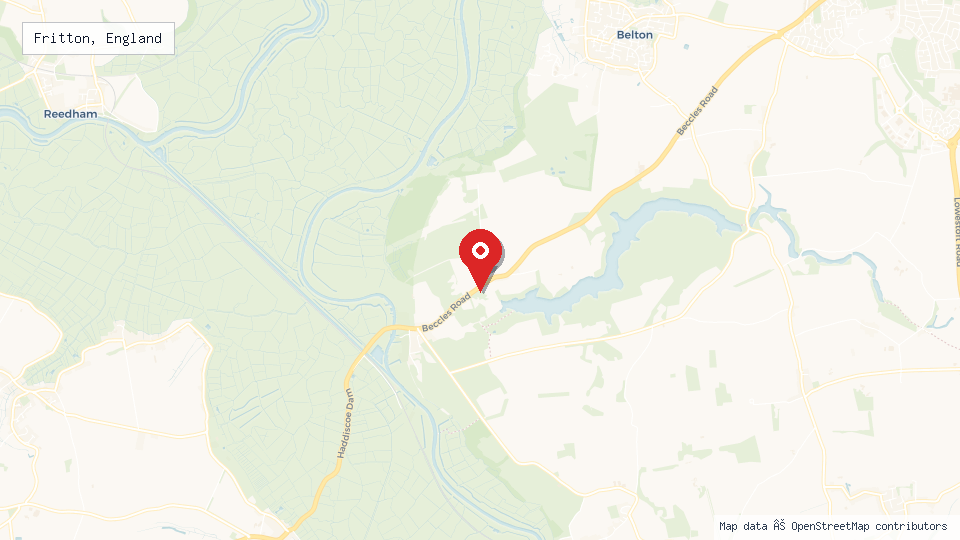 Street map of Fritton, England with location pin