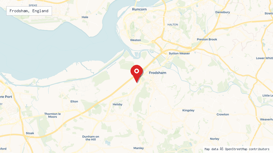 Street map of Frodsham, England with location pin