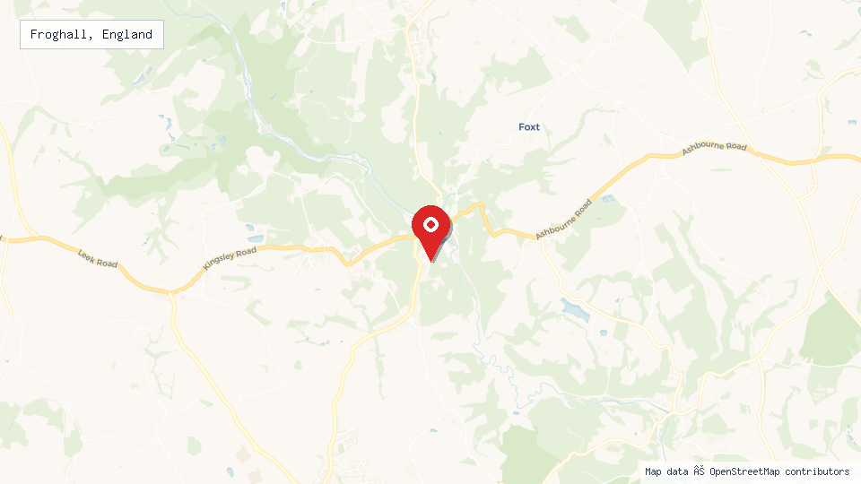 Street map of Froghall, England with location pin