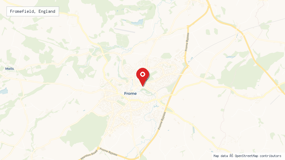 Street map of Fromefield, England with location pin