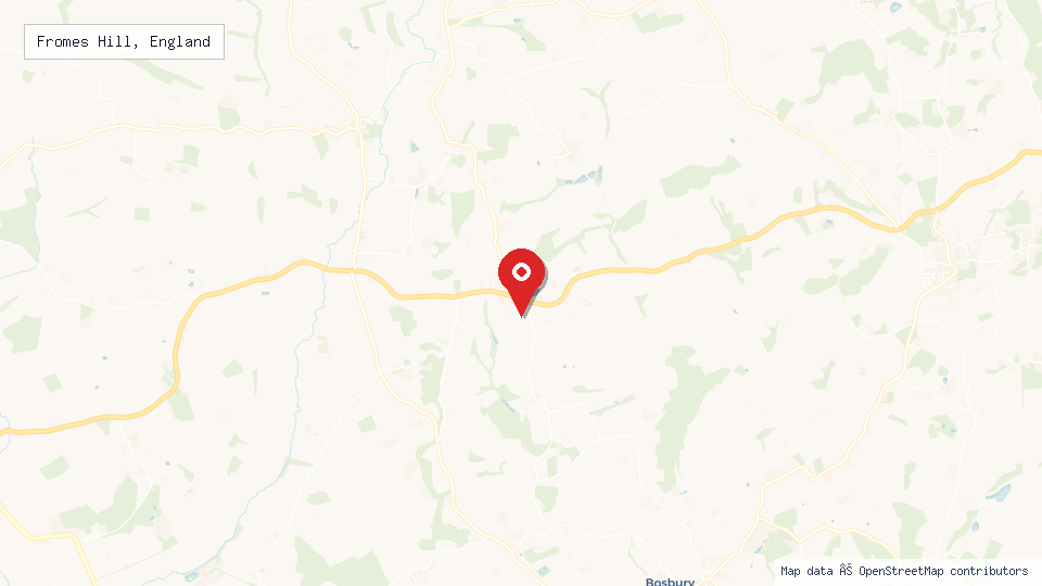 Street map of Fromes Hill, England with location pin