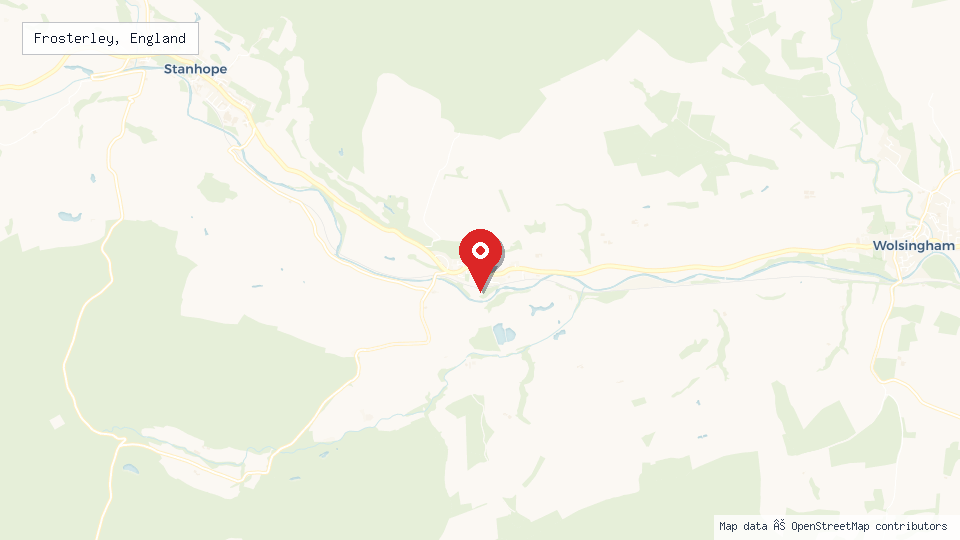 Street map of Frosterley, England with location pin