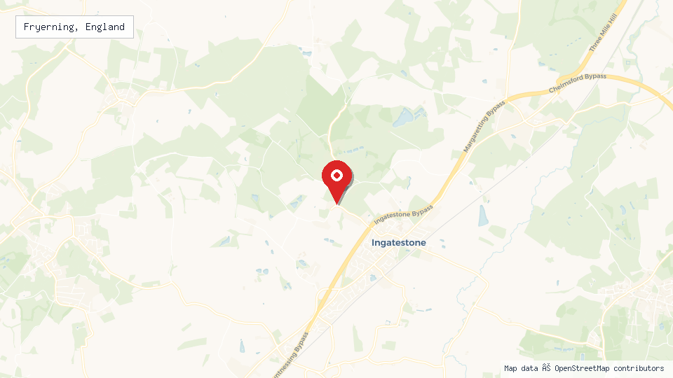 Street map of Fryerning, England with location pin