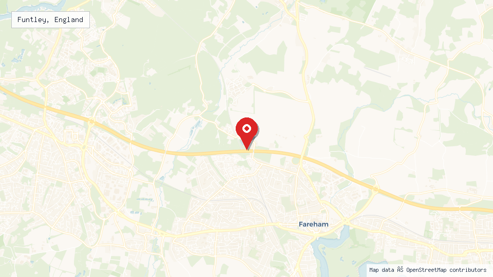Street map of Funtley, England with location pin