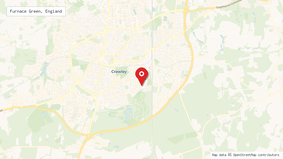 Street map of Furnace Green, England with location pin