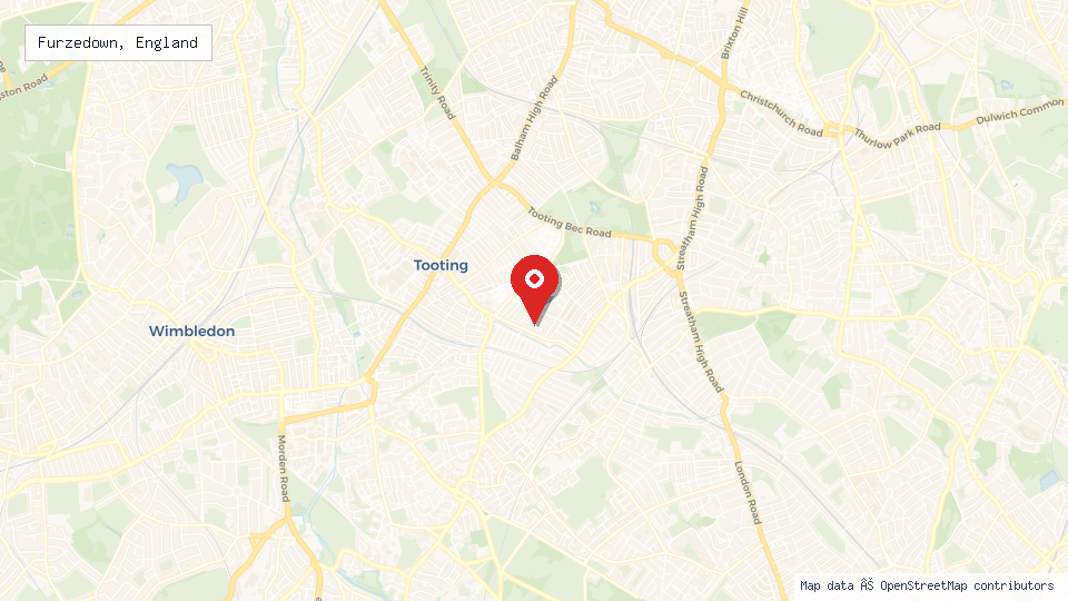 Street map of Furzedown, England with location pin