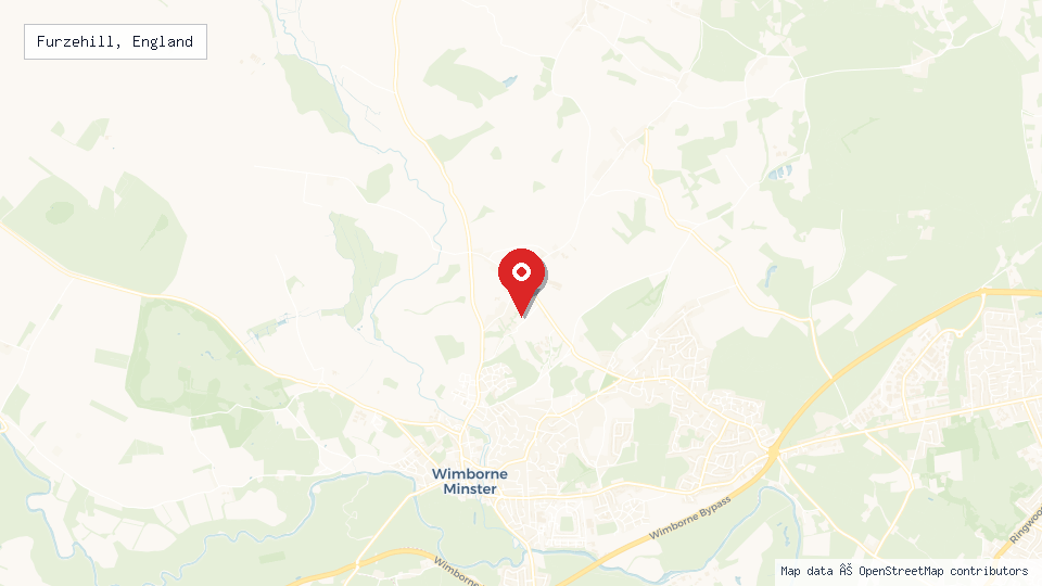 Street map of Furzehill, England with location pin