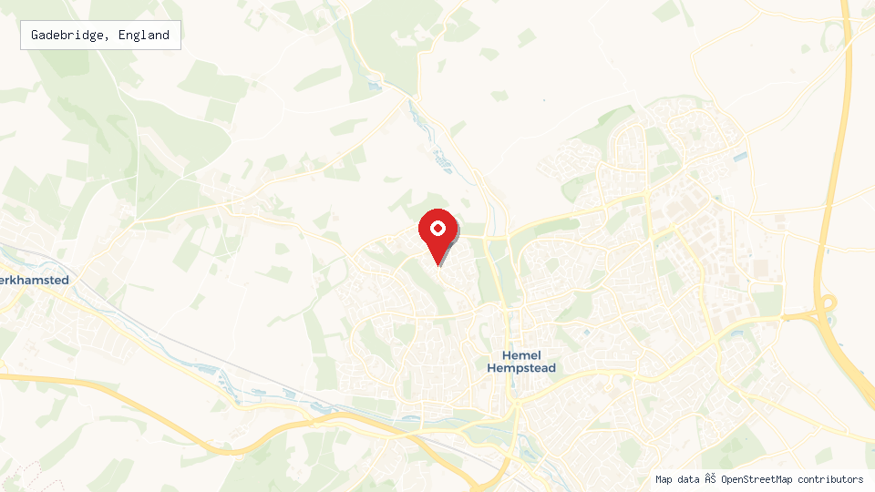 Street map of Gadebridge, England with location pin
