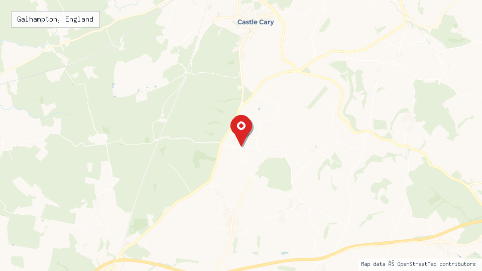 Street map of Galhampton, England with location pin