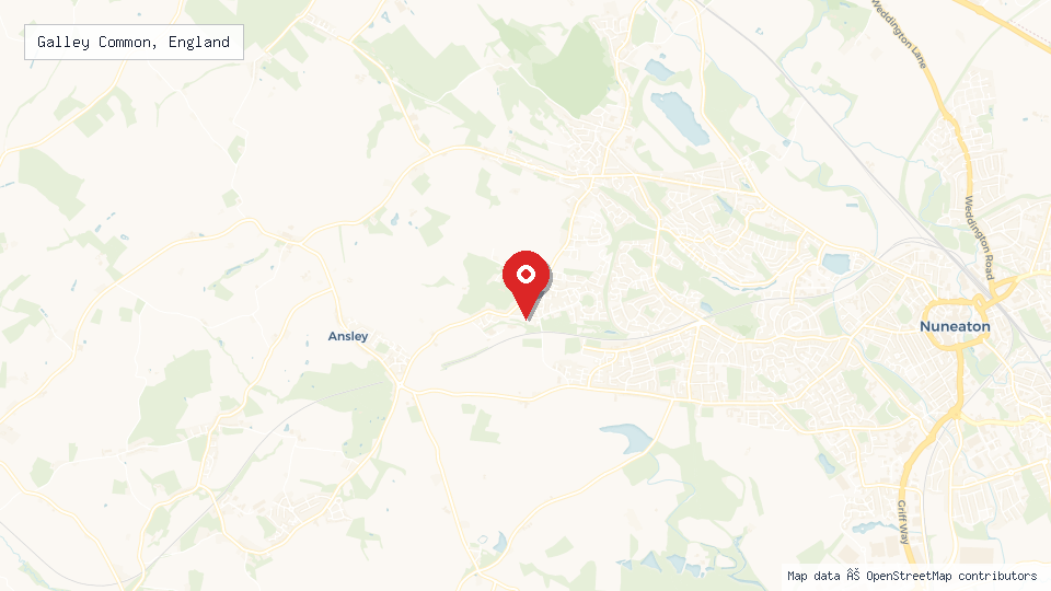 Street map of Galley Common, England with location pin