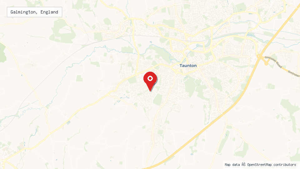 Street map of Galmington, England with location pin