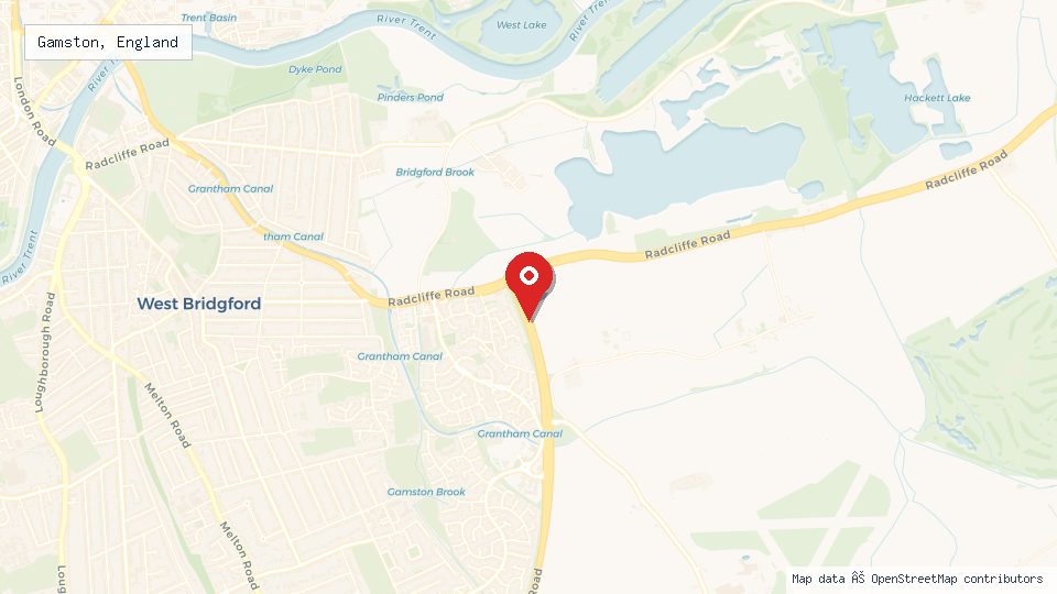 Street map of Gamston, England with location pin