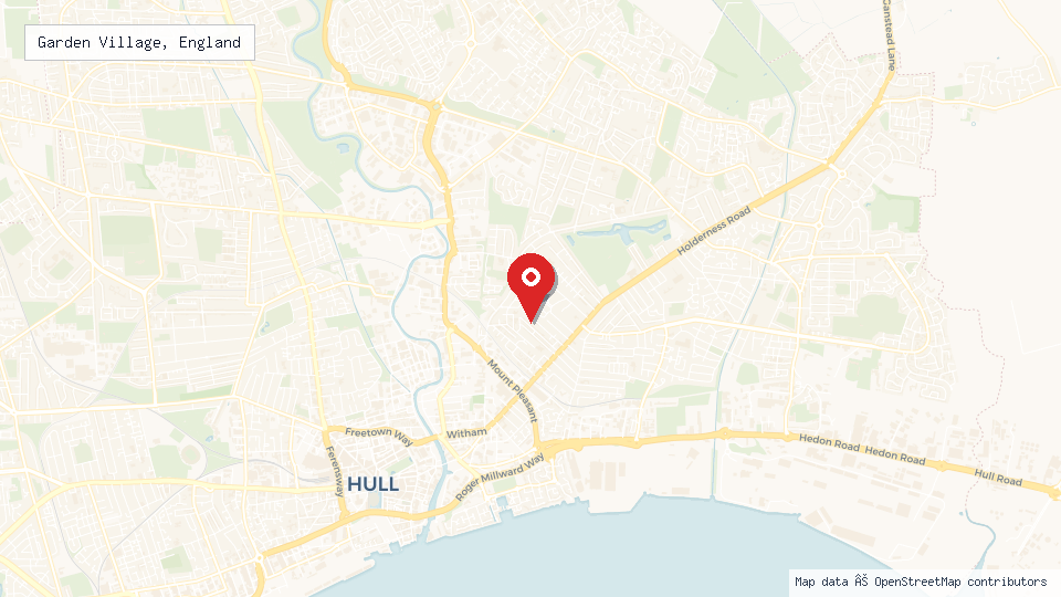 Street map of Garden Village, England with location pin