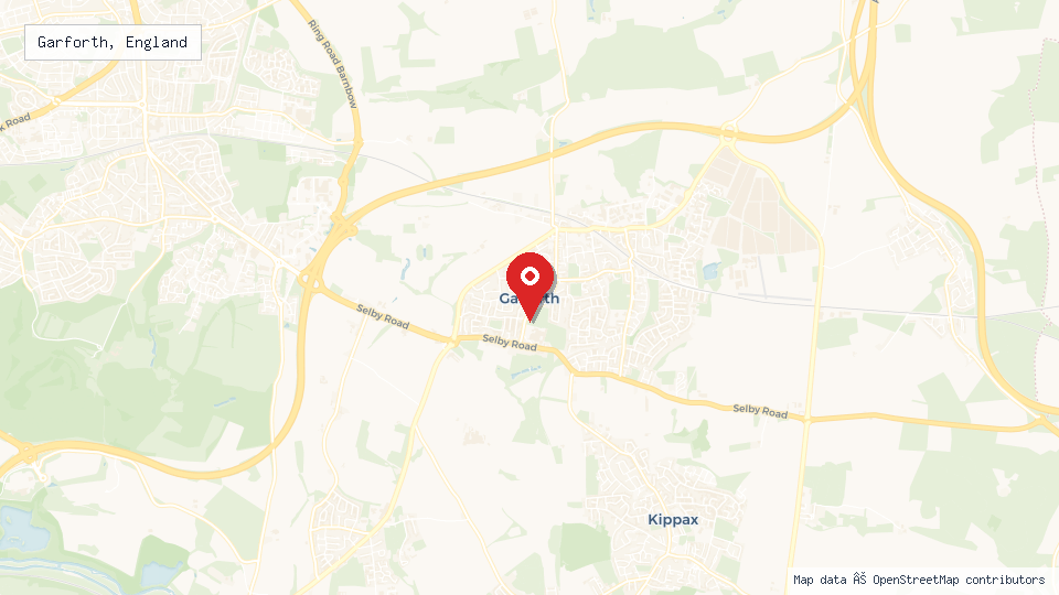 Street map of Garforth, England with location pin
