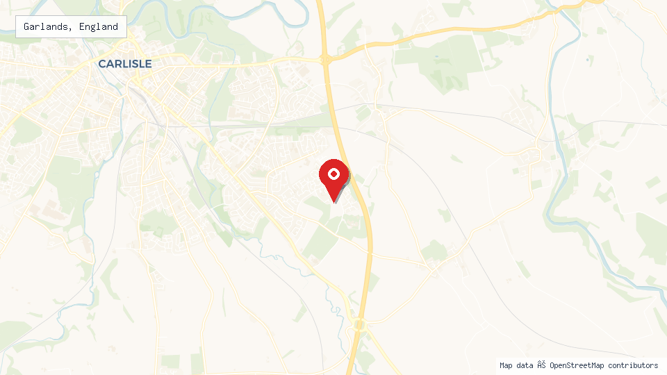 Street map of Garlands, England with location pin