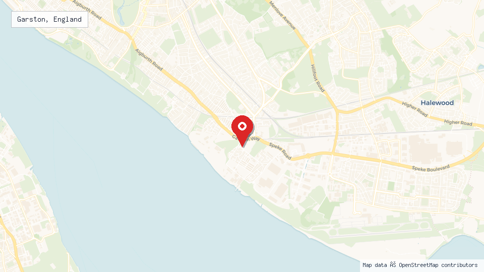 Street map of Garston, England with location pin