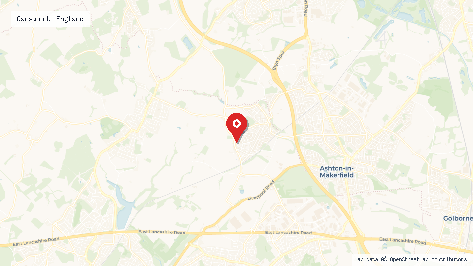 Street map of Garswood, England with location pin