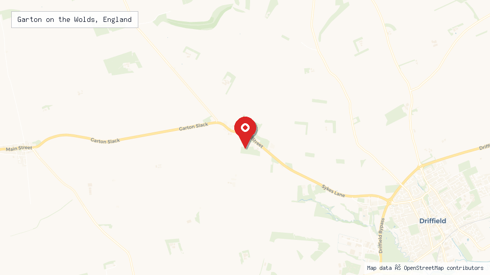 Street map of Garton on the Wolds, England with location pin
