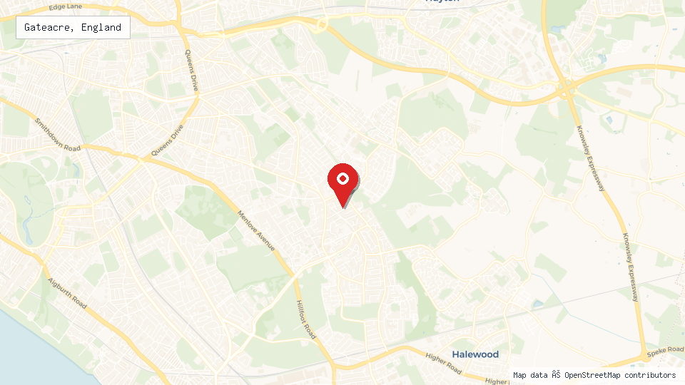 Street map of Gateacre, England with location pin