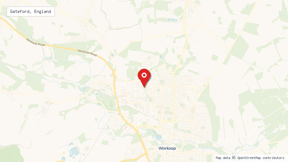 Street map of Gateford, England with location pin