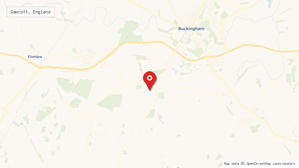 Street map of Gawcott, England with location pin