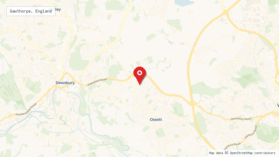 Street map of Gawthorpe, England with location pin