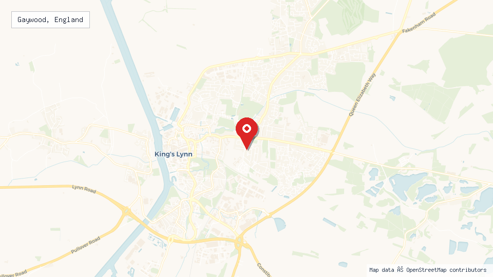 Street map of Gaywood, England with location pin