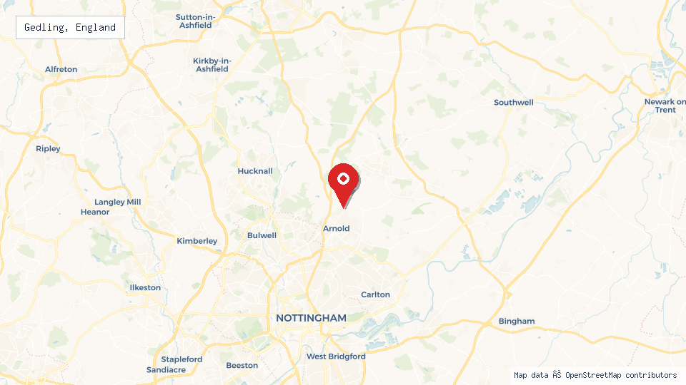 Street map of Gedling, England with location pin