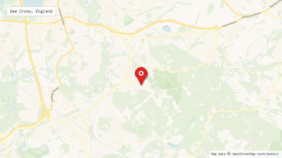 Street map of Gee Cross, England with location pin