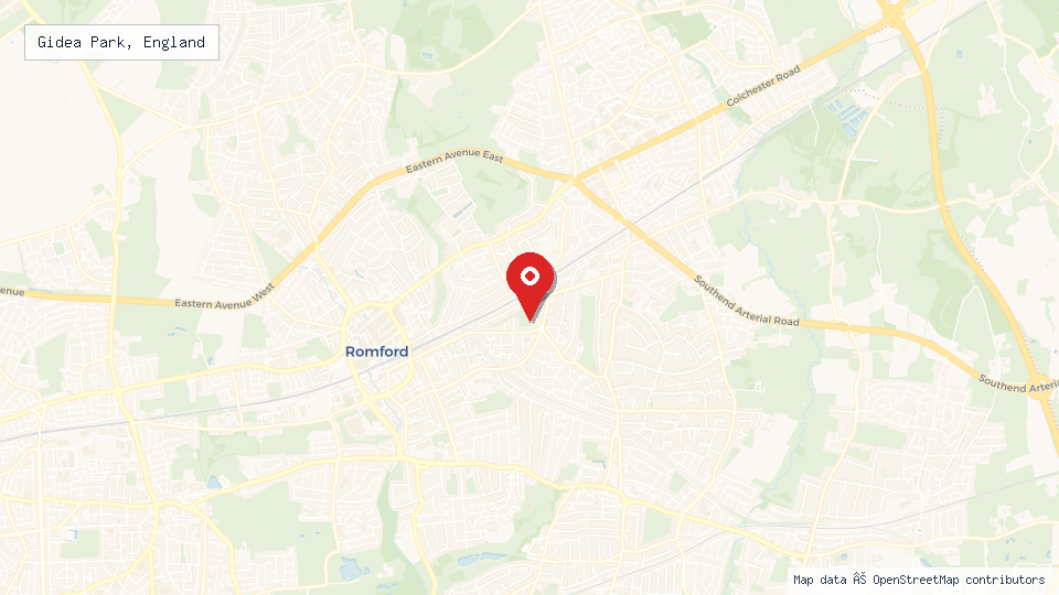 Street map of Gidea Park, England with location pin