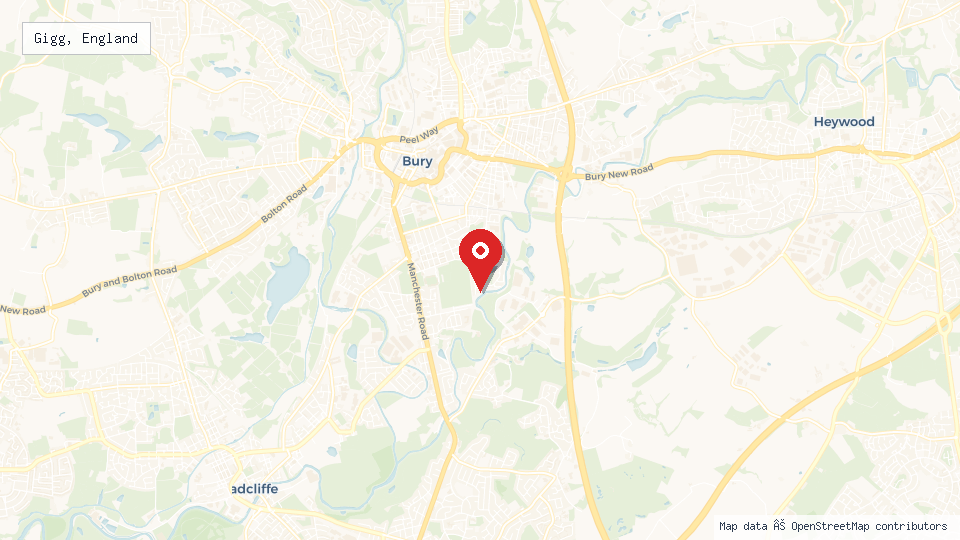 Street map of Gigg, England with location pin