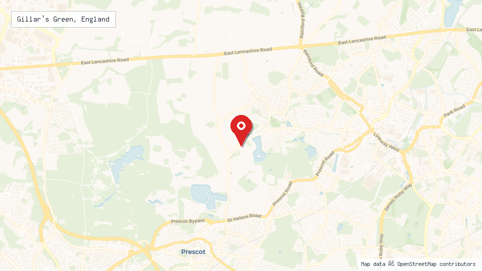 Street map of Gillar's Green, England with location pin