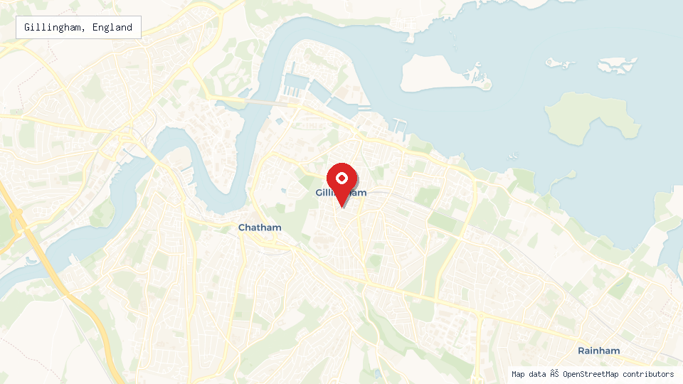 Street map of Gillingham, England with location pin