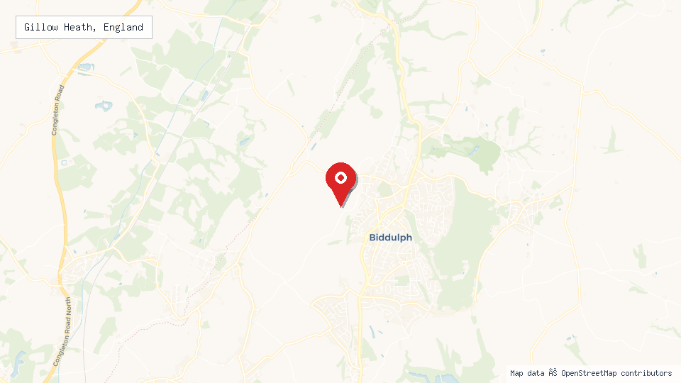 Street map of Gillow Heath, England with location pin