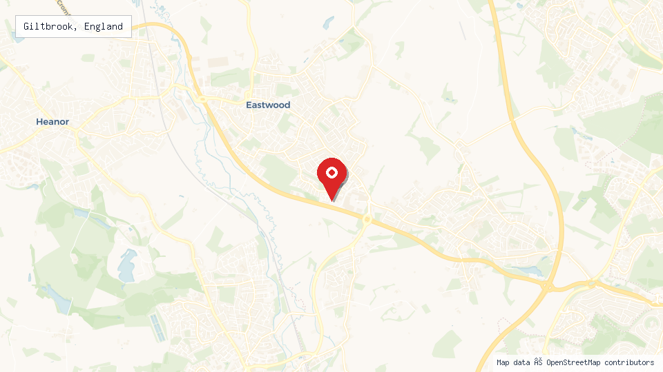 Street map of Giltbrook, England with location pin